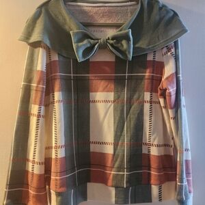 Plaid Bow Collar Sweater in Sage, Rust & Cream